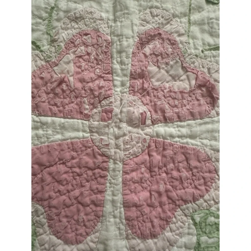 Vintage Wild Rose Quilt w/Hand-Stitched Floral Border, 1930s (78